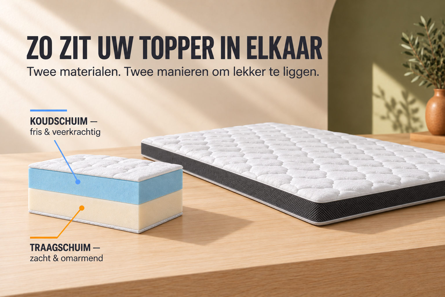 Opbouw van de Cloudtemp topper met koudschuim en traagschuim